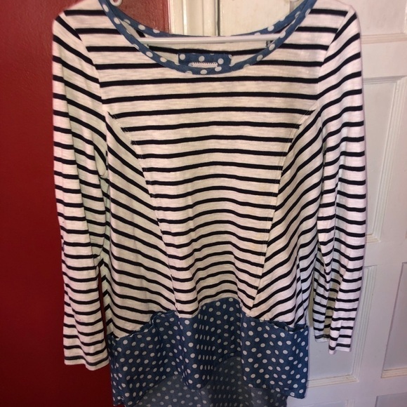 Anthropologie Postmark Fairley Postage Stamp Roll Tab Striped Polka Dot Shirt - Picture 5 of 12